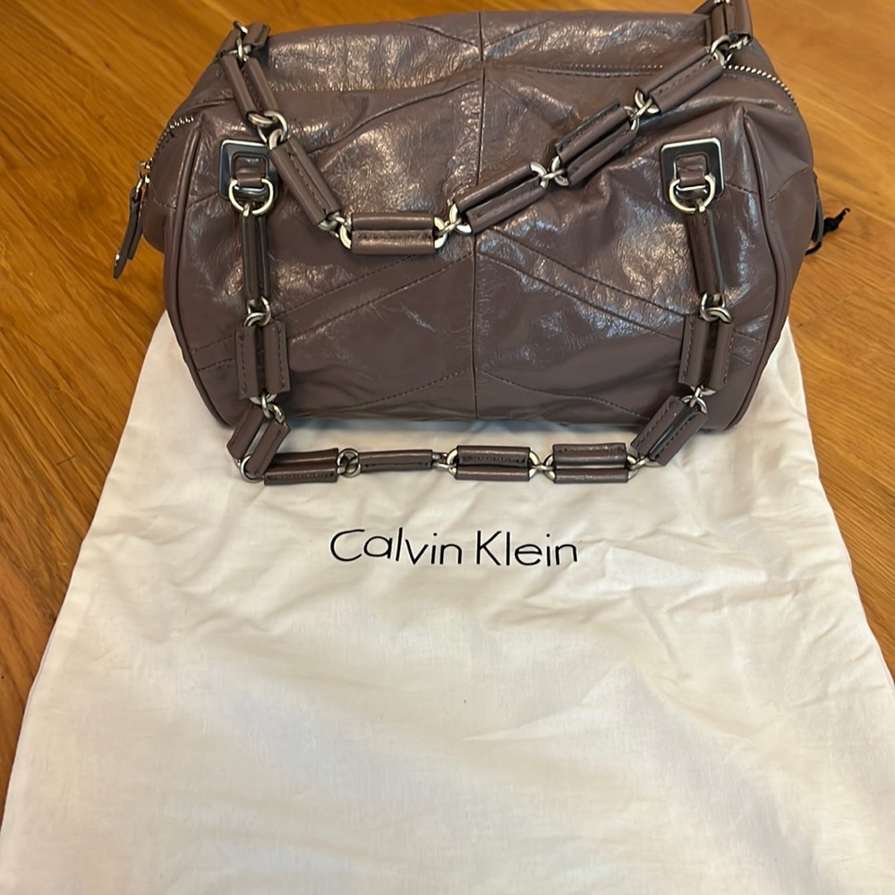 Calvin Klein faux patent leather shoulder bag